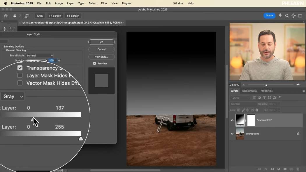 The Blend If sliders in the Layer Style dialog in Photoshop