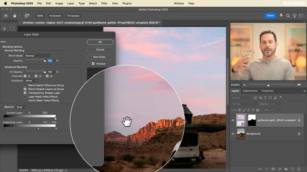 A new sky blended into a desert landscape with Blend If in Photoshop