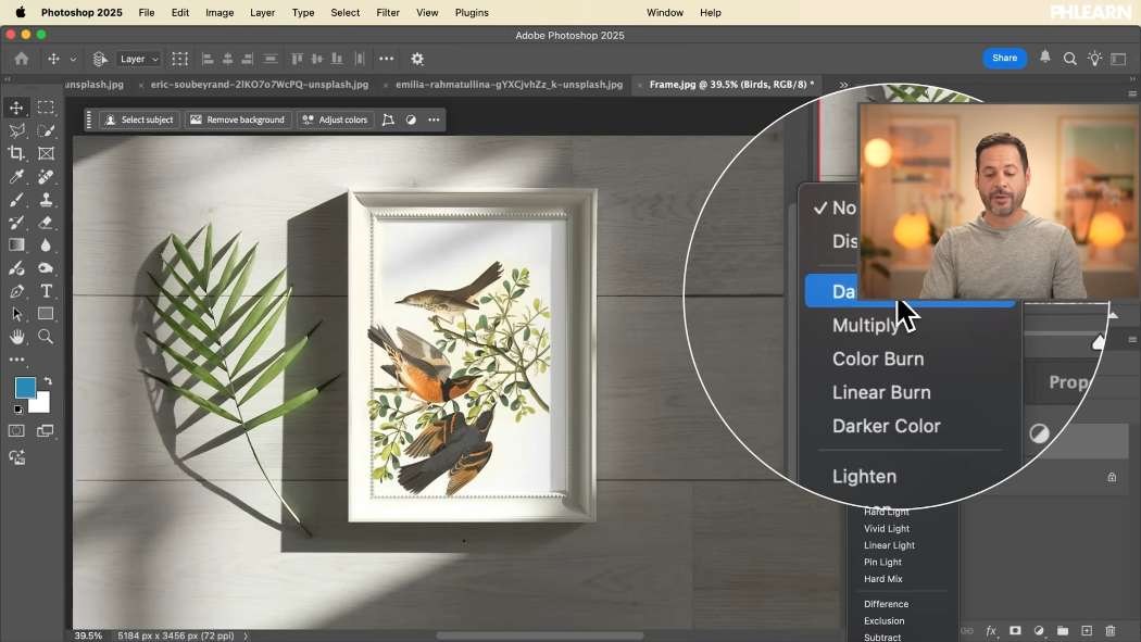 The blending mode dropdown in Photoshop grouped by behaviour