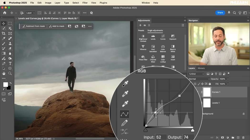 A Curves adjustment layer with multiple points placed on the graph in Photoshop