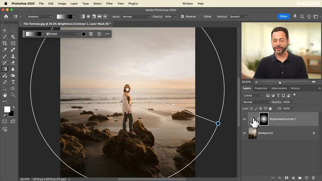 Editing the beach portrait in Photoshop before choosing a file format