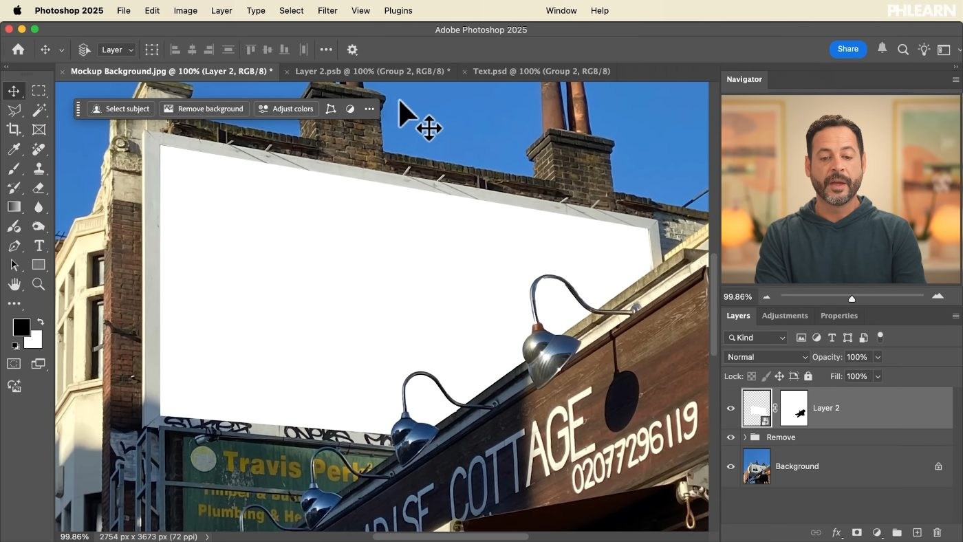 Dragging Free Transform corners independently to match the perspective of a billboard in Photoshop