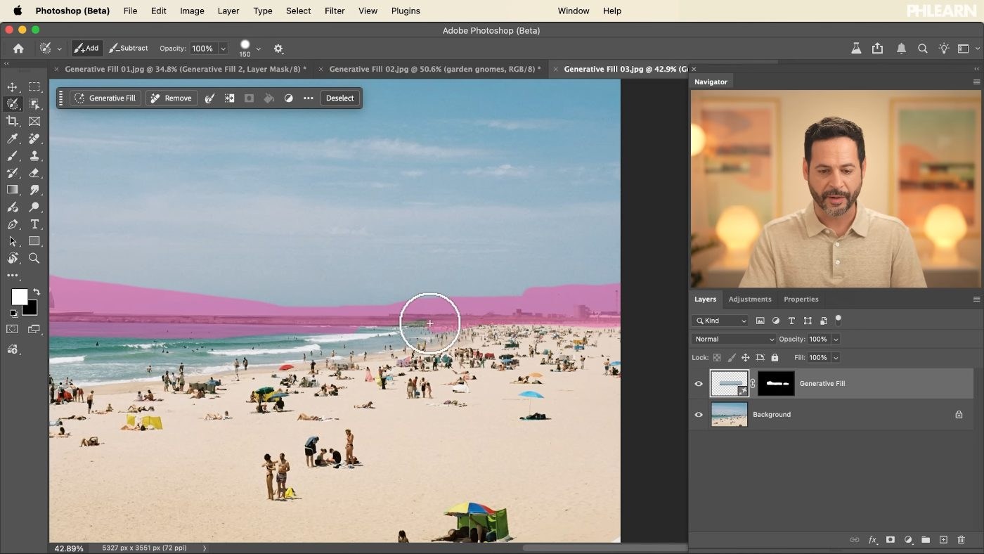 Typing a prompt into Generative Fill to add a new object to a photograph in Photoshop