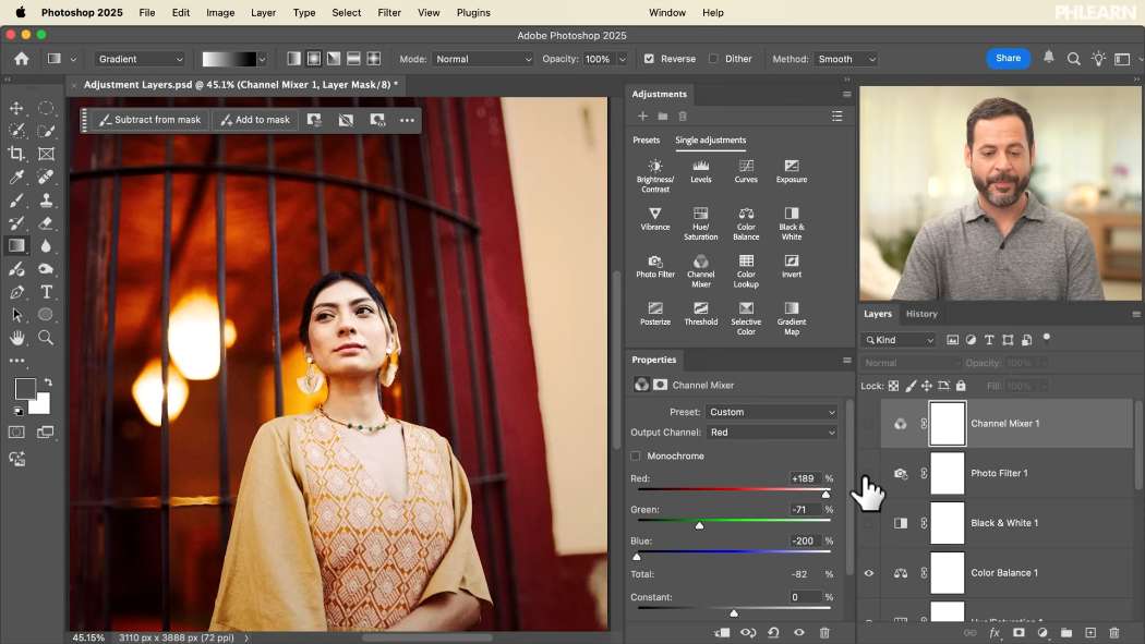 The Hue/Saturation adjustment layer properties panel in Photoshop
