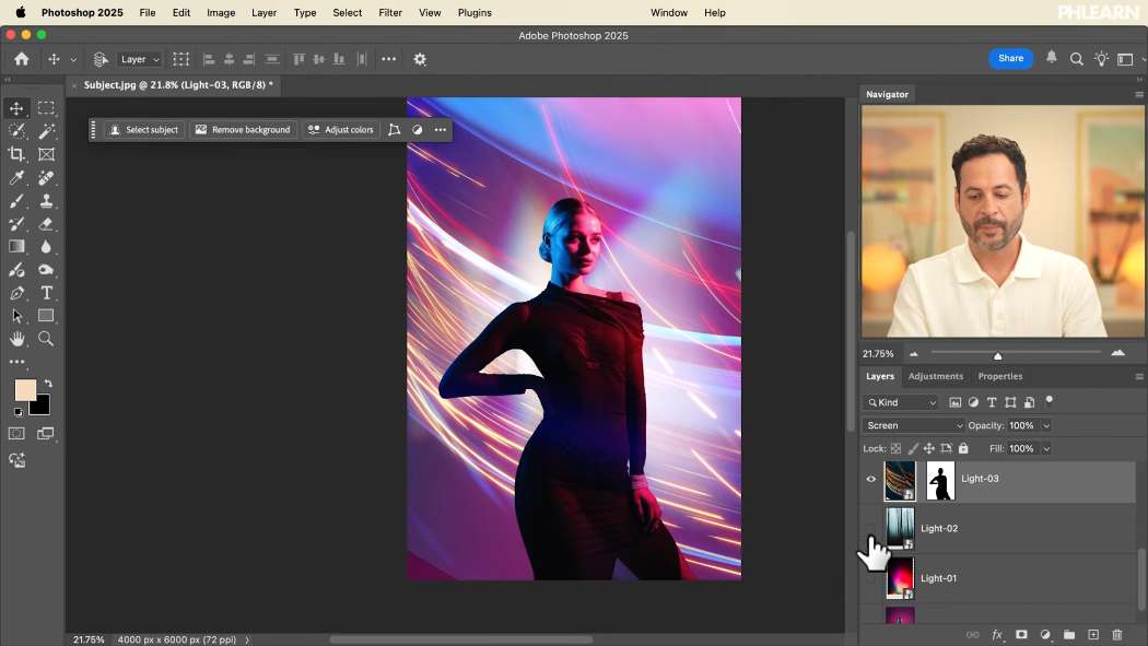 Light wrapped around the subject with a layer mask in Photoshop