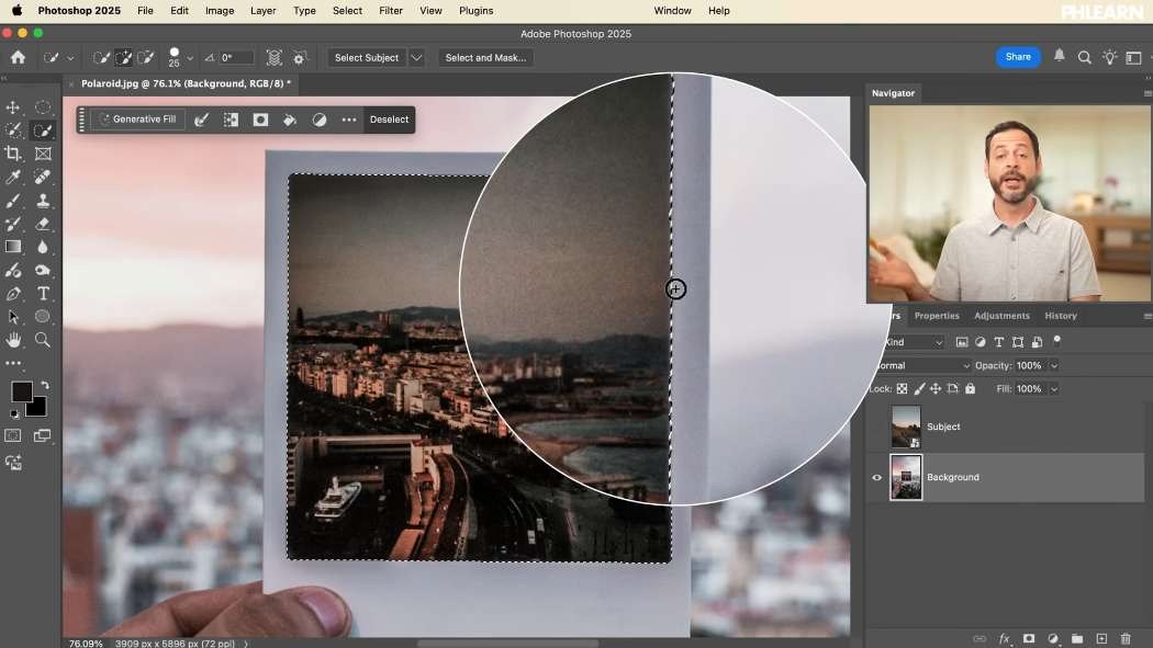 Placing a landscape photograph inside a polaroid frame on its own layer in Photoshop