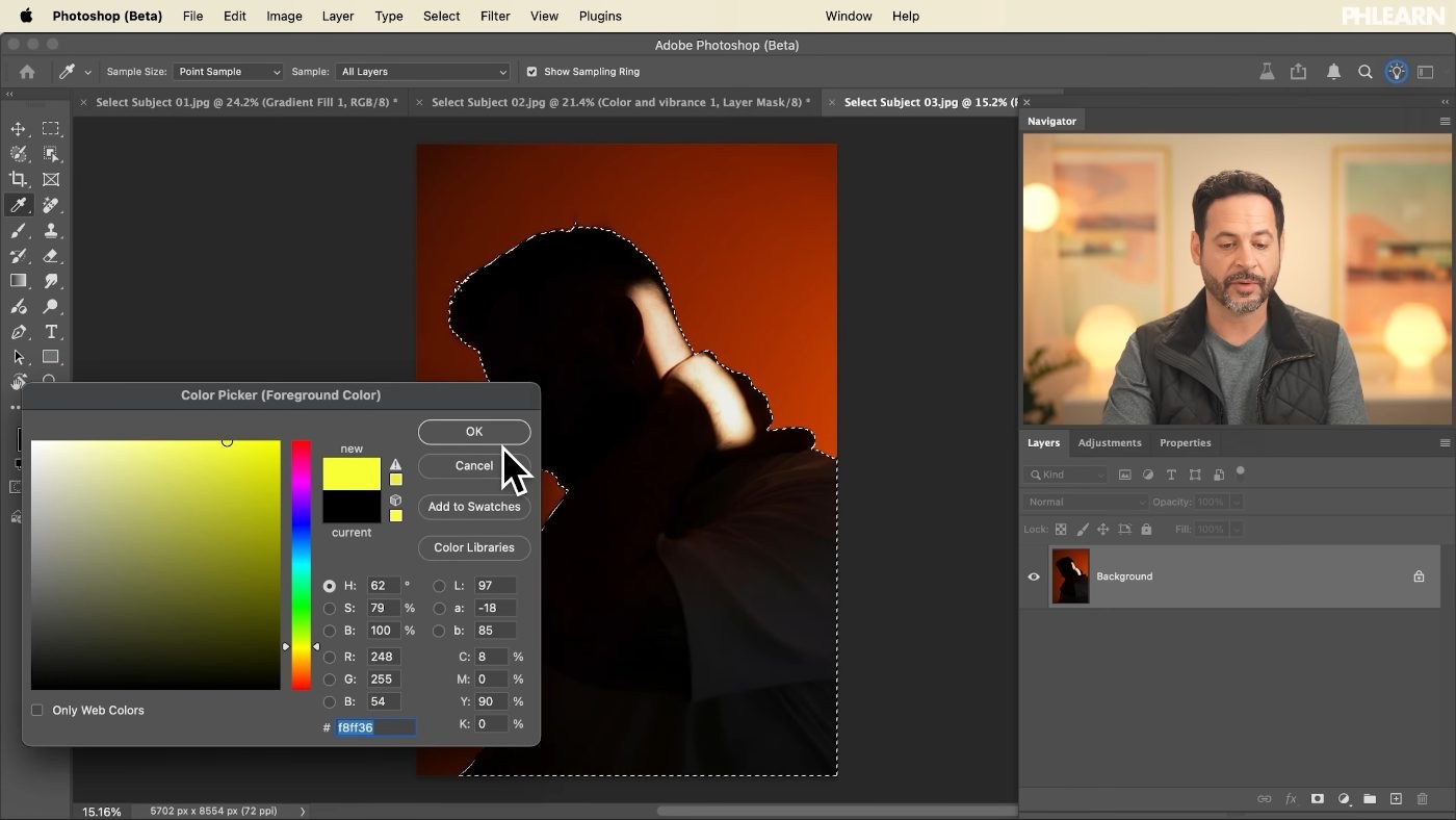 Adding a glow behind a subject by inverting the Select Subject mask in Photoshop