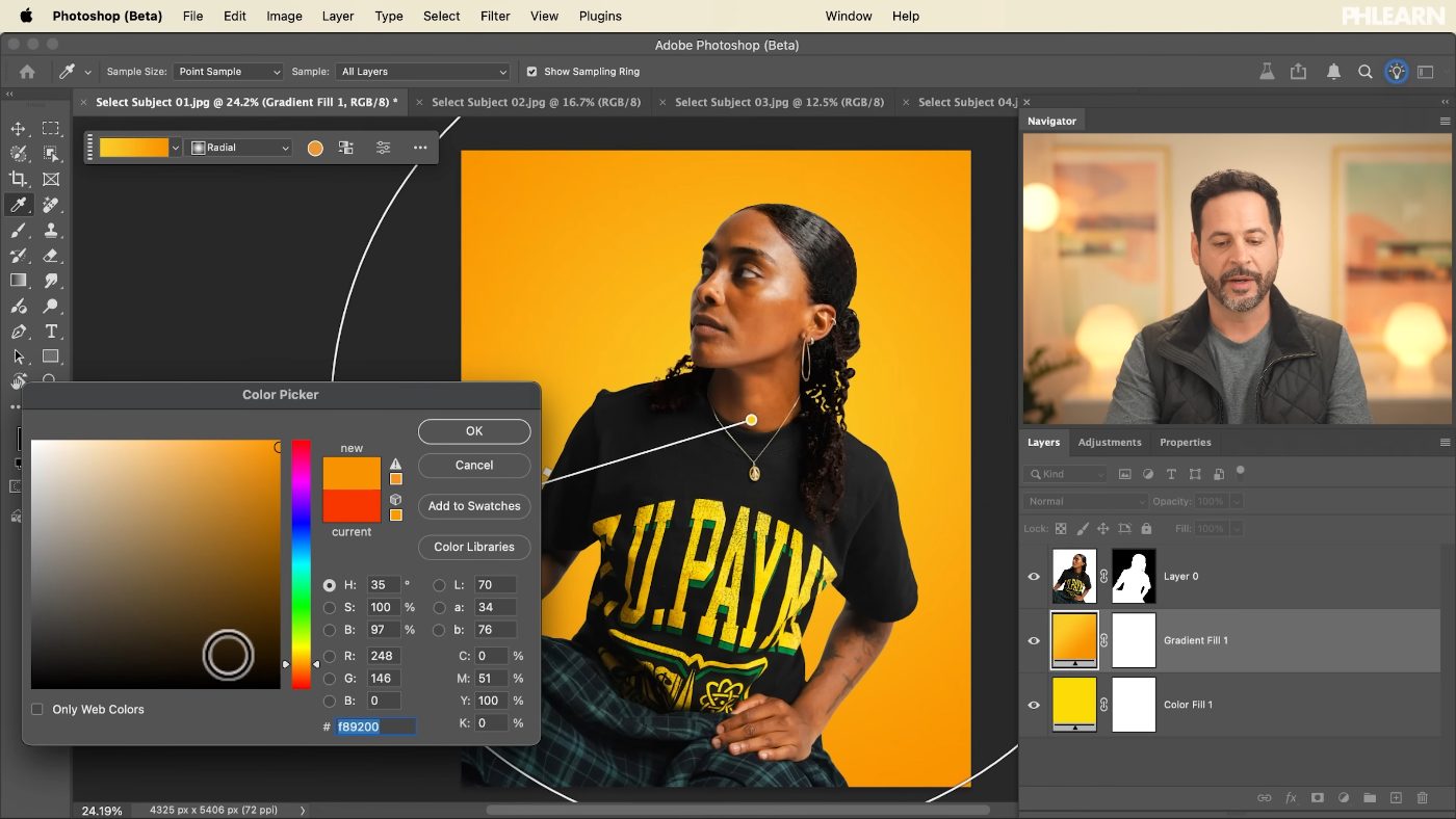 Drawing a gradient behind an isolated subject in Photoshop