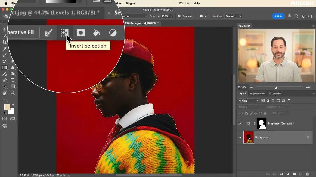 The Select Subject button in the Photoshop options bar