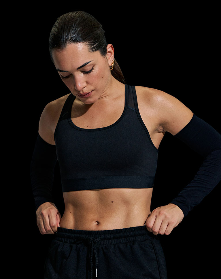 The same woman cut out and placed on black with clean edges from Select and Mask