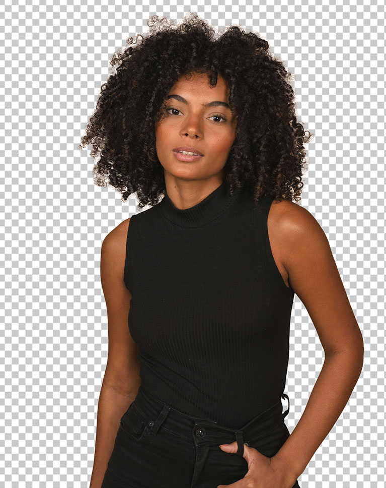 The woman with curly hair cut out cleanly on a transparent background