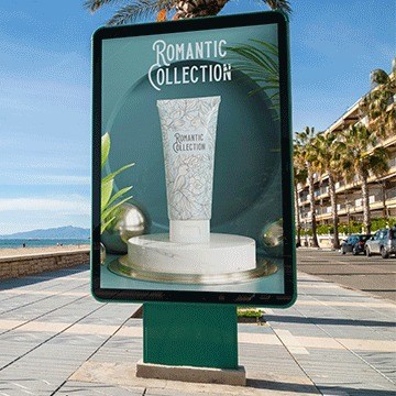 Outdoor advertising billboard mockup showing a cosmetics product