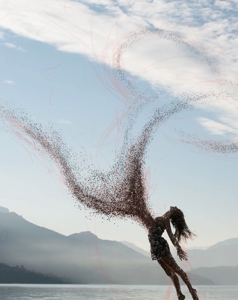 The same frame after particle and dispersion effects are painted in with custom Photoshop brushes