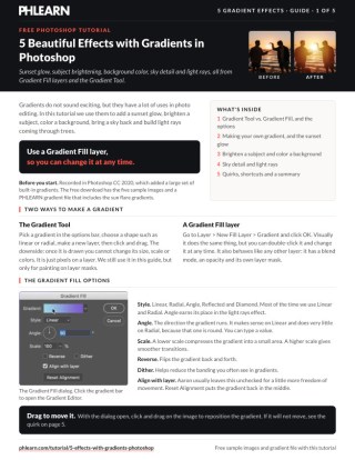 Page 1 of the free 5 Beautiful Effects with Gradients PDF guide