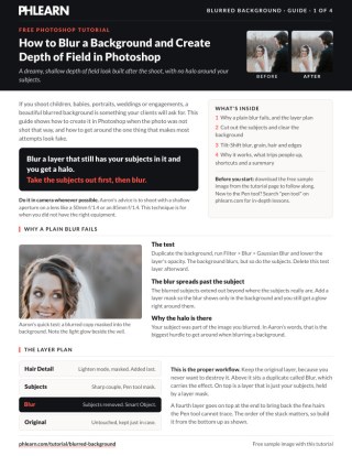 Page 1 of the free Blur a Background and Create Depth of Field PDF guide