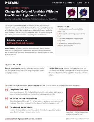Page 1 of the free Change Any Color with the Hue Slider in Lightroom PDF guide