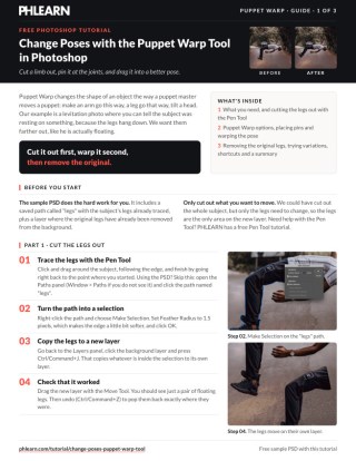 Page 1 of the free Change Poses with the Puppet Warp Tool PDF guide