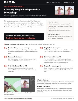 Page 1 of the free Clean Up Simple Backgrounds in Photoshop PDF guide