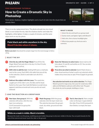 Page 1 of the free Create a Dramatic Sky in Photoshop PDF guide