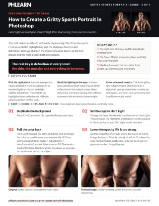Page 1 of the free Create a Gritty Sports Portrait in Photoshop PDF guide
