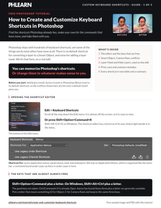 Page 1 of the free Create and Customize Keyboard Shortcuts PDF guide