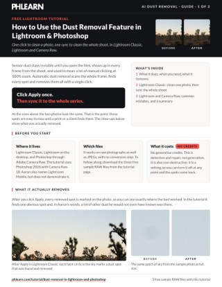 Page 1 of the free Dust Removal in Lightroom and Photoshop PDF guide