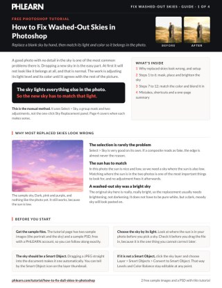 Page 1 of the free Fix Washed-Out Skies in Photoshop PDF guide