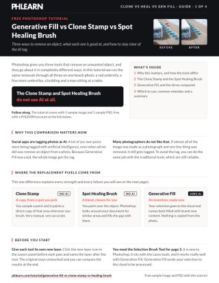 Page 1 of the free Generative Fill vs Clone Stamp vs Spot Healing Brush PDF guide