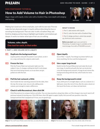 Page 1 of the free How to Add Volume to Hair in Photoshop PDF guide