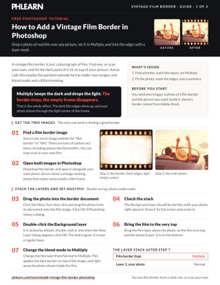 Page 1 of the free How to Add a Vintage Film Border in Photoshop 2016 PDF guide