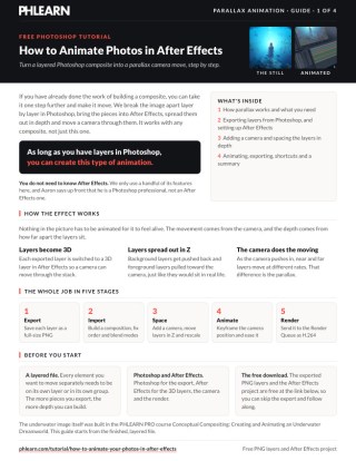 Page 1 of the free How to Animate Photos in After Effects PDF guide