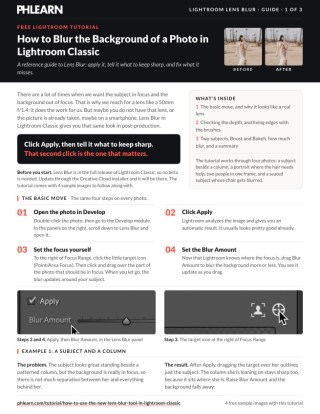 Page 1 of the free How to Blur the Background in Lightroom Classic 2024 PDF guide
