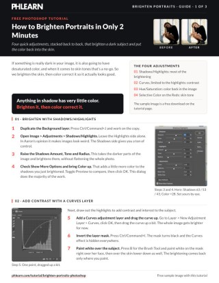 Page 1 of the free How to Brighten Portraits in Only 2 Minutes PDF guide