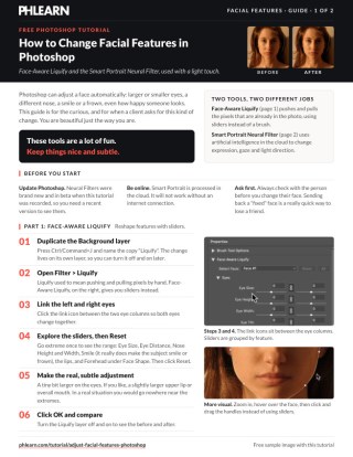 Page 1 of the free How to Change Facial Features in Photoshop PDF guide
