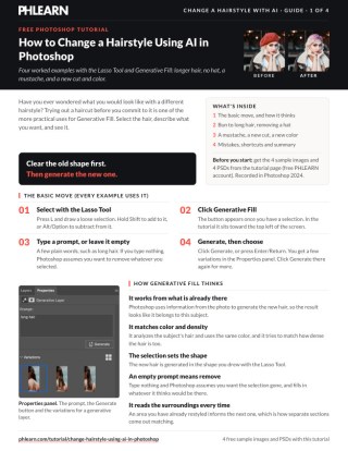Page 1 of the free How to Change a Hairstyle Using AI in Photoshop PDF guide