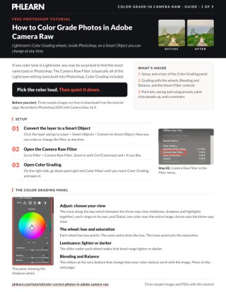 Page 1 of the free How to Color Grade Photos in Adobe Camera Raw PDF guide
