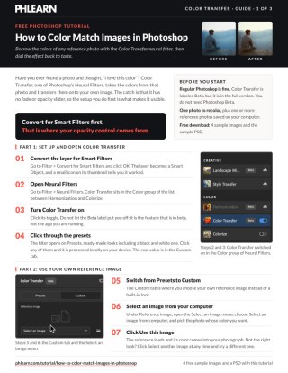Page 1 of the free How to Color Match Images in Photoshop Color Transfer PDF guide
