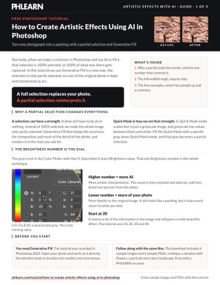 Page 1 of the free How to Create Artistic Effects Using AI in Photoshop PDF guide