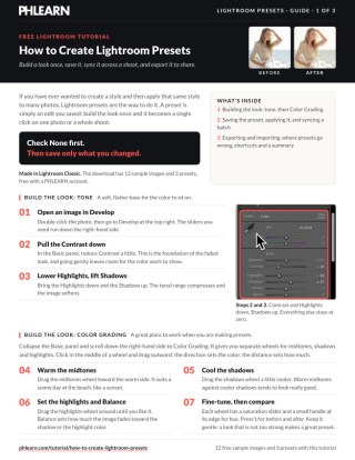 Page 1 of the free How to Create Lightroom Presets PDF guide