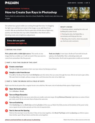 Page 1 of the free How to Create Sun Rays in Photoshop PDF guide