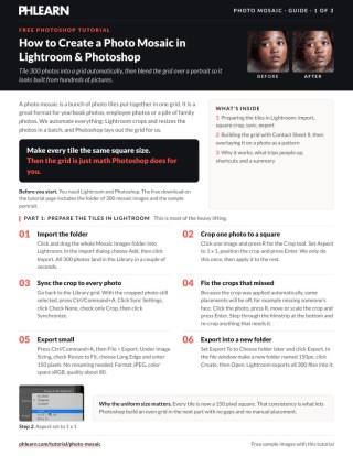 Page 1 of the free How to Create a Photo Mosaic in Lightroom Photoshop PDF guide