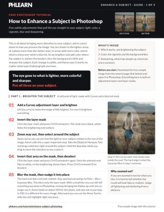 Page 1 of the free How to Enhance a Subject in Photoshop PDF guide