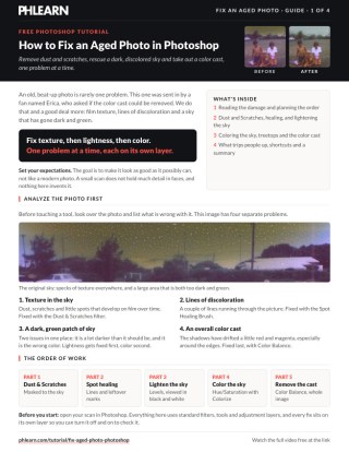 Page 1 of the free How to Fix an Aged Photo in Photoshop PDF guide