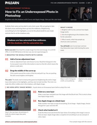 Page 1 of the free How to Fix an Underexposed Photo in Photoshop PDF guide