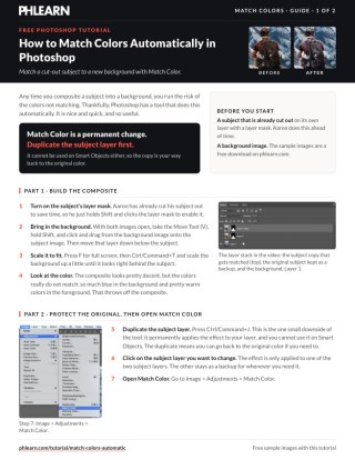 Page 1 of the free How to Match Colors Automatically in Photoshop PDF guide