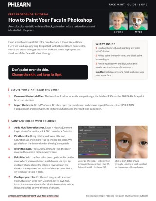 Page 1 of the free How to Paint Your Face in Photoshop PDF guide