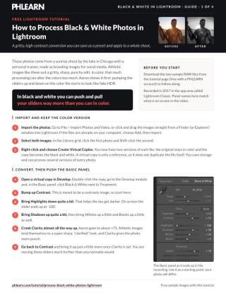 Page 1 of the free How to Process Black and White Photos in Lightroom PDF guide