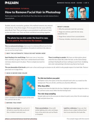 Page 1 of the free How to Remove Facial Hair in Photoshop PDF guide