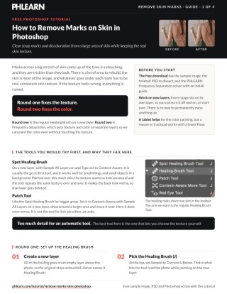 Page 1 of the free How to Remove Marks on Skin in Photoshop PDF guide