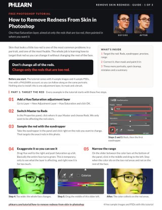 Page 1 of the free How to Remove Redness From Skin in Photoshop PDF guide